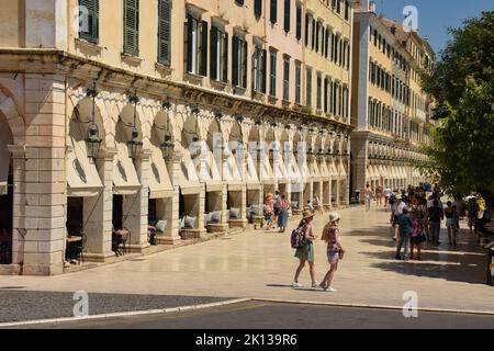 Main esplanade frontage in town of Corfu (Kerkyra), Corfu island, Greek Islands, Greece, Europe Stock Photo