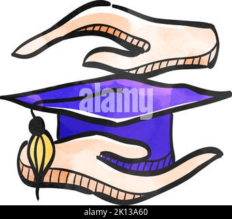 Hand holding diploma icon in watercolor style. Stock Vector