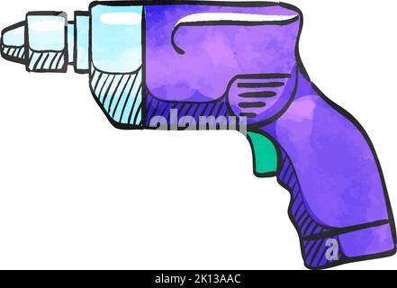 Electric drill icon in watercolor style. Stock Vector