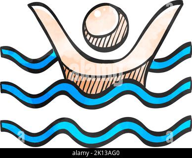 Drowned man icon in watercolor style. Stock Vector
