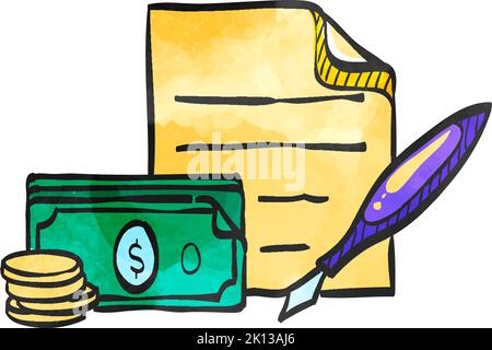 Letter quill pen icon in watercolor style. Stock Vector