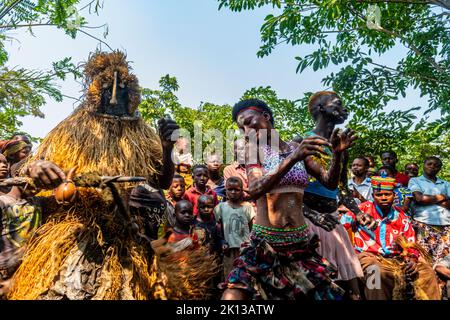 Yaka tribe practising a ritual dance, Mbandane, Democratic Republic of ...