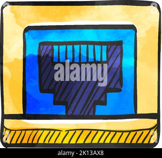 Local area connector icon in watercolor style. Stock Vector