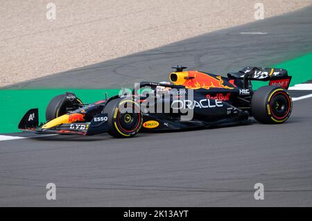 RedBull F1 car driven by World Champion Max Verstappen at Silverstone Circuit, Towcester, Northamptonshire, England, United Kingdom, Europe Stock Photo