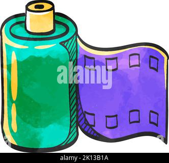 Photographic film icon in watercolor style. Stock Vector