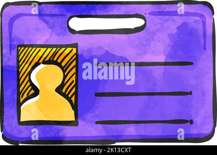 ID Card icon in watercolor style. Stock Vector