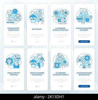 Ai integration in marketing blue onboarding mobile app screen set Stock Vector