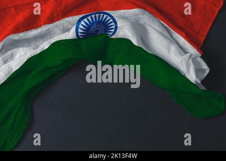 Indian National Flag with black background. Stock Photo