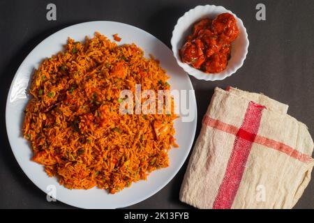 delicious Chinese food Schezwan non-veg fried rice. Stock Photo