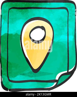 Map icon in watercolor style. Stock Vector