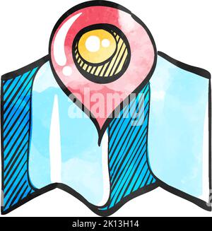 Road map icon in watercolor style. Stock Vector