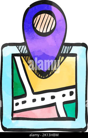 Pin location map icon in watercolor style. Stock Vector