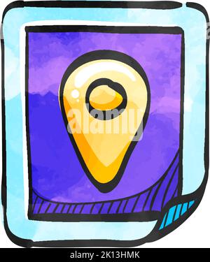 Pin location map icon in watercolor style. Stock Vector