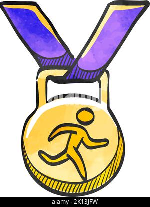 Athletic medal icon in watercolor style. Stock Vector