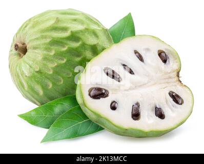 Custard apple or cherimoya fruit and slice of fruit isolated on white background. Stock Photo