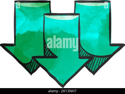 Multiple download arrow icon in watercolor style. Stock Vector