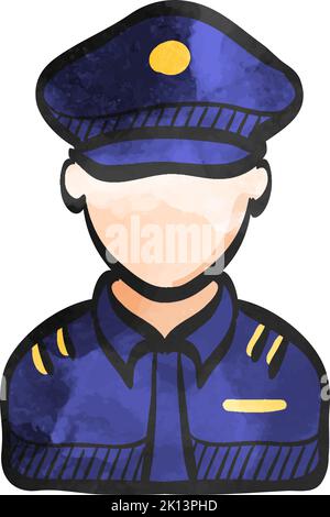 Pilot avatar icon in watercolor style. Stock Vector