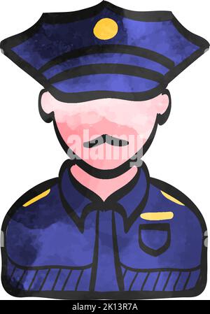 Police avatar icon in watercolor style. Stock Vector