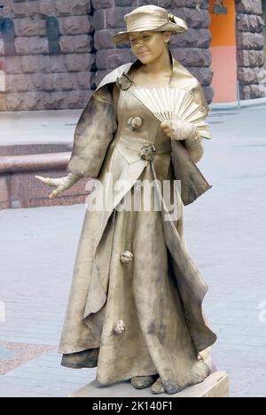 An unidentified busking mime performs on Khreshchatyk street in Kiev, Ukraine Stock Photo