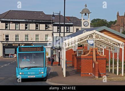 Runcorn old town bus station, buses, bus routes, 110, 61, Runcorn High Street Bus Station, Halton,Cheshire, England, UK, WA7 1LX Stock Photo