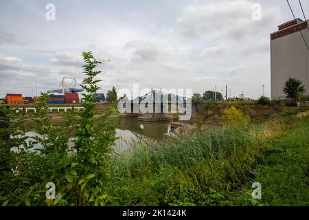 Krefeld  - View to Inner-Harbour with view to technical monument, North Rhine Westphalia, Germany, 22.07.202 Stock Photo