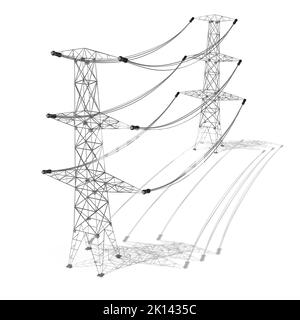 Electricity pylons isolated on white background - power, current concept - 3D illustration Stock Photo