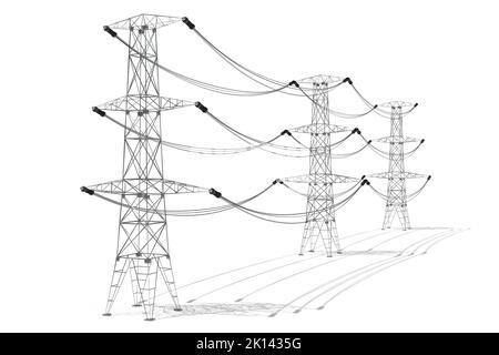 Electricity pylons isolated on white background - power, current concept - 3D illustration Stock Photo