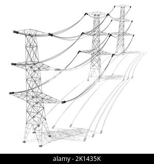 Electricity pylons isolated on white background - power, current concept - 3D illustration Stock Photo