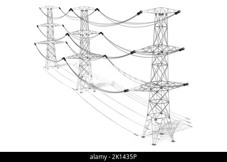 Electricity pylons isolated on white background - power, current concept - 3D illustration Stock Photo