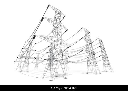 Electricity pylons isolated on white background - power, current concept - 3D illustration Stock Photo