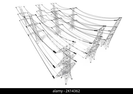 Electricity pylons isolated on white background - power, current concept - 3D illustration Stock Photo