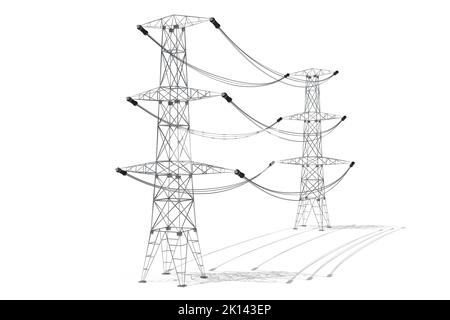 Electricity pylons isolated on white background - power, current concept - 3D illustration Stock Photo