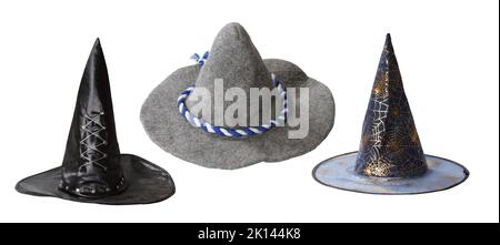 Set of witch hats isolated on white background Stock Photo