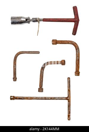 Old wrenches and ratchet  isolated on white background. Stock Photo