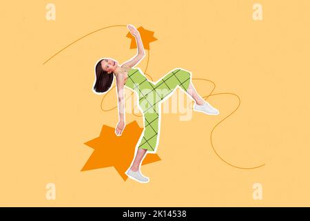 Composite collage picture image of childish beautiful funny funky woman have fun dancing enjoy bachelorette party disco painting background Stock Photo