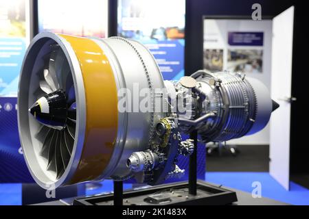 December 8, 2021, Sochi, Russia. Layout of the Russian PD-14 jet aircraft engine Stock Photo