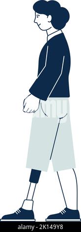 Woman with artificial leg walking. Disabled person with prosthetic limb Stock Vector
