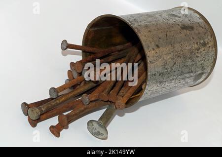 Rusty Nails in a can. Stock Photo