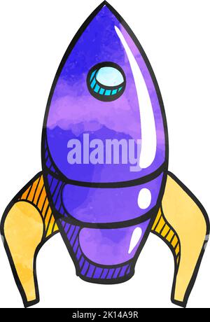 Rocket icon in watercolor style. Stock Vector