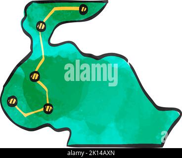 Rally route map icon in watercolor style. Stock Vector