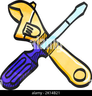 Mechanic tools icon in watercolor style. Stock Vector