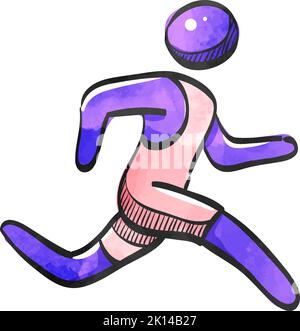 Running athlete icon in watercolor style. Stock Vector