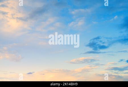 Sky background, sky landscape scene with flufffy orange clouds, sky landscape in picturesque tones Stock Photo