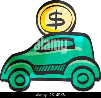 Car piggy bank icon in watercolor style. Stock Vector