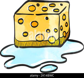 Sponge cleaning icon in watercolor style. Stock Vector