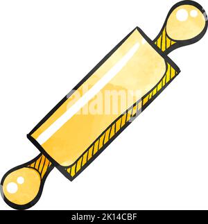 Wooden roller icon in watercolor style. Stock Vector