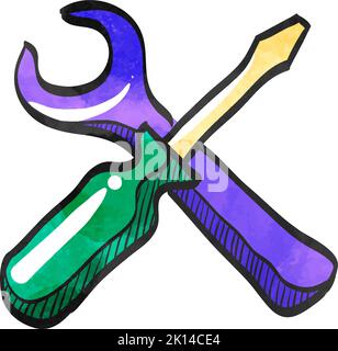 Bicycle tools icon in watercolor style. Stock Vector