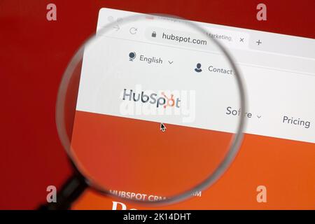 Ostersund, Sweden - June 29, 2022: Hubspot website on a computer screen. HubSpot is an American developer and marketer of software products. Stock Photo