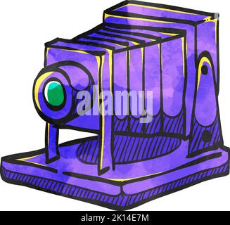 Large format camera icon in watercolor style. Stock Vector