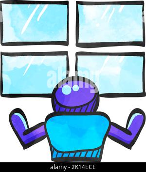 Surveillance room icon in watercolor style. Stock Vector